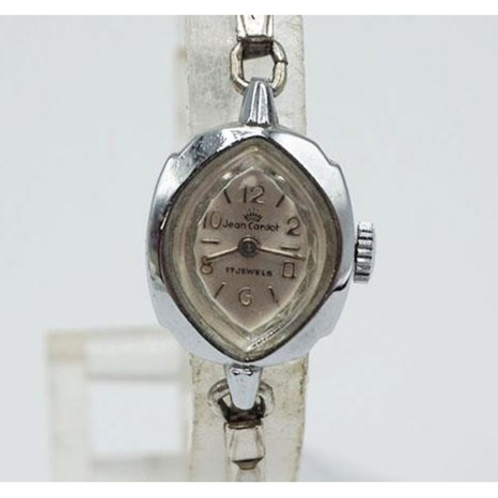 Jean Cardot Manual Mechanical 17J Silver Tone Oval Case Stretch Band Watch